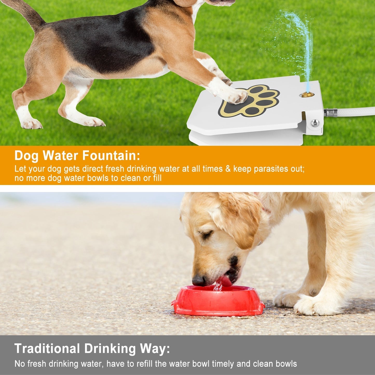 Dog Water Fountain Outdoor Dog Pet Water Dispenser Step-on Activated Sprinkler With Interactive Paw Pedal Valve For Drinking Water