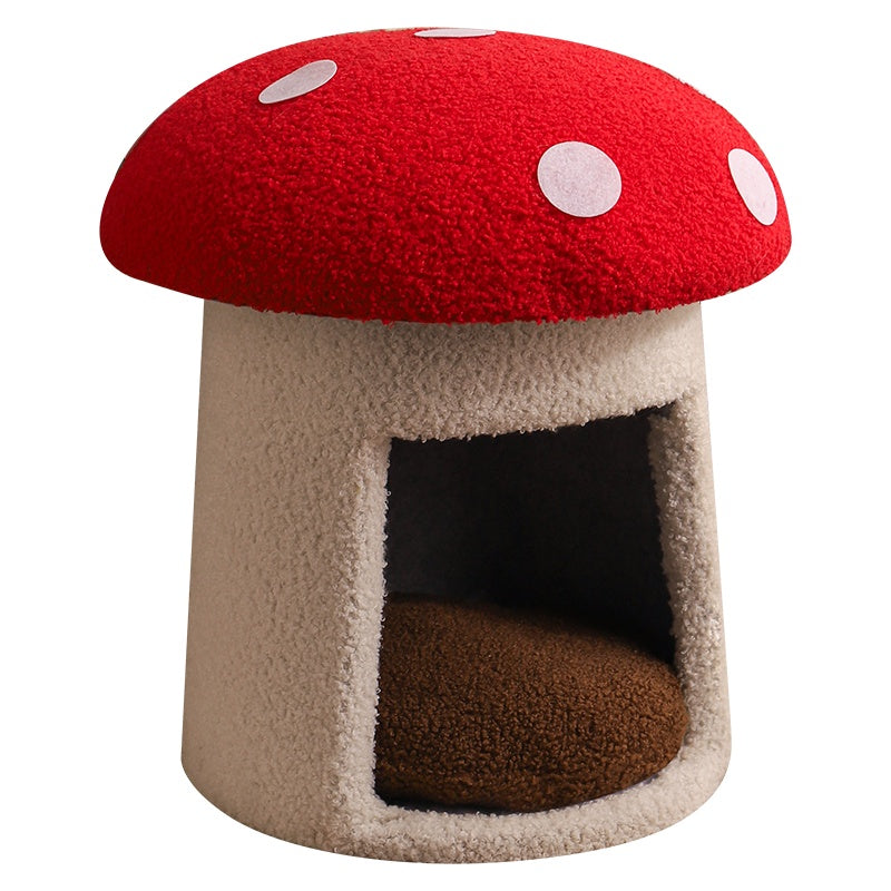 Extra Large Red Umbrella Mushroom Cat Bed