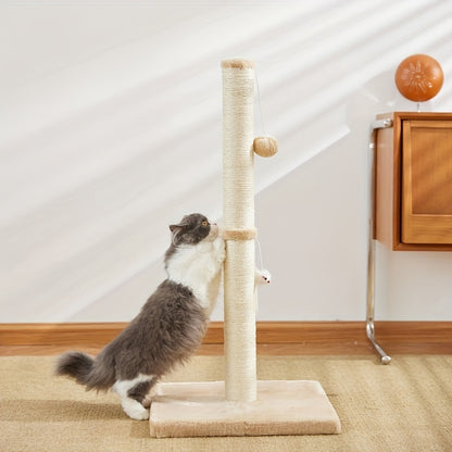 Extra Thick Indoor Cat Scratching Post With Hanging Ball Toy