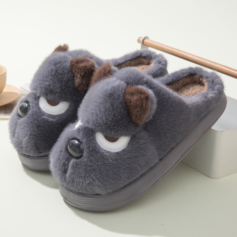 Warm And Cute Puppy Platform Non Slip Cotton Slippers