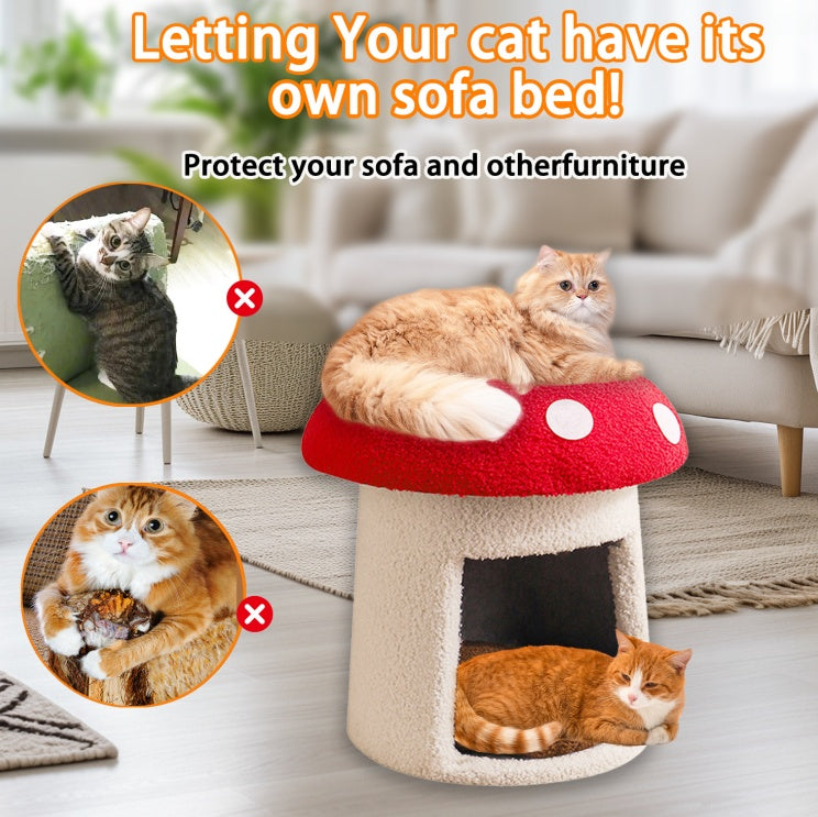 Extra Large Red Umbrella Mushroom Cat Bed