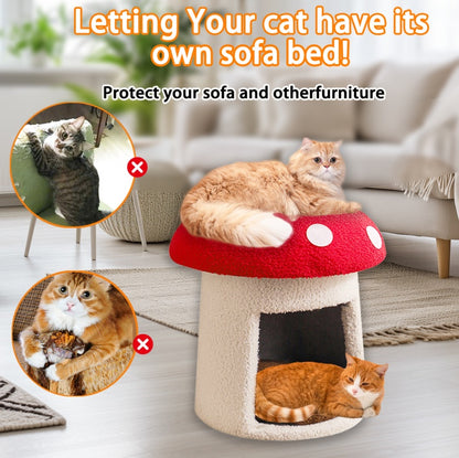 Extra Large Red Umbrella Mushroom Cat Bed