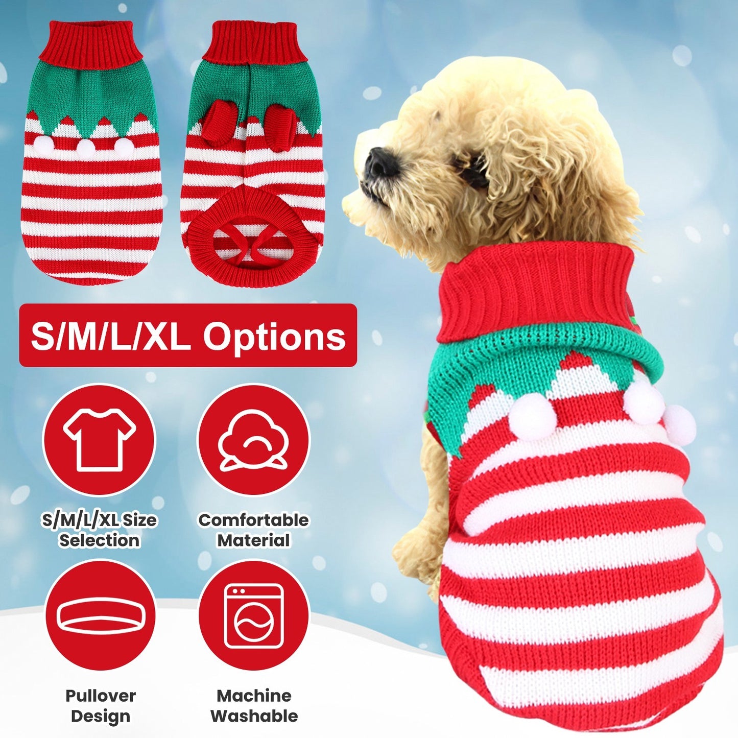 2 Patterns 4 Sizes Option-- 1Pc Pet Christmas Turtleneck Sweater Dog Cat Christmas Clothes Snowman Stripes Costume Winter Holiday Sweater