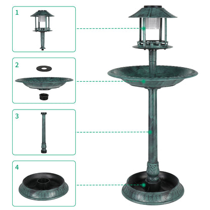 Dark Green With Solar Lights, Bird Bath Tub