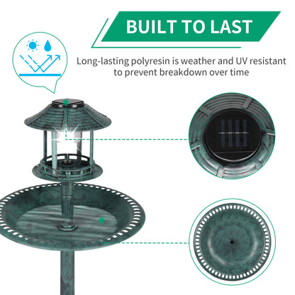 Dark Green With Solar Lights, Bird Bath Tub