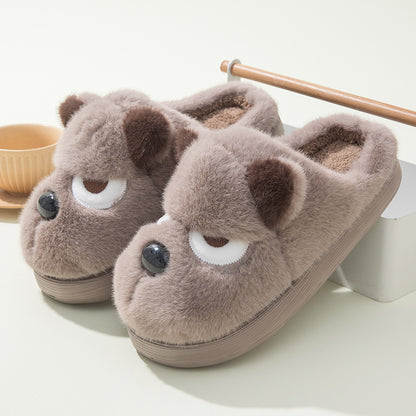 Warm And Cute Puppy Platform Non Slip Cotton Slippers