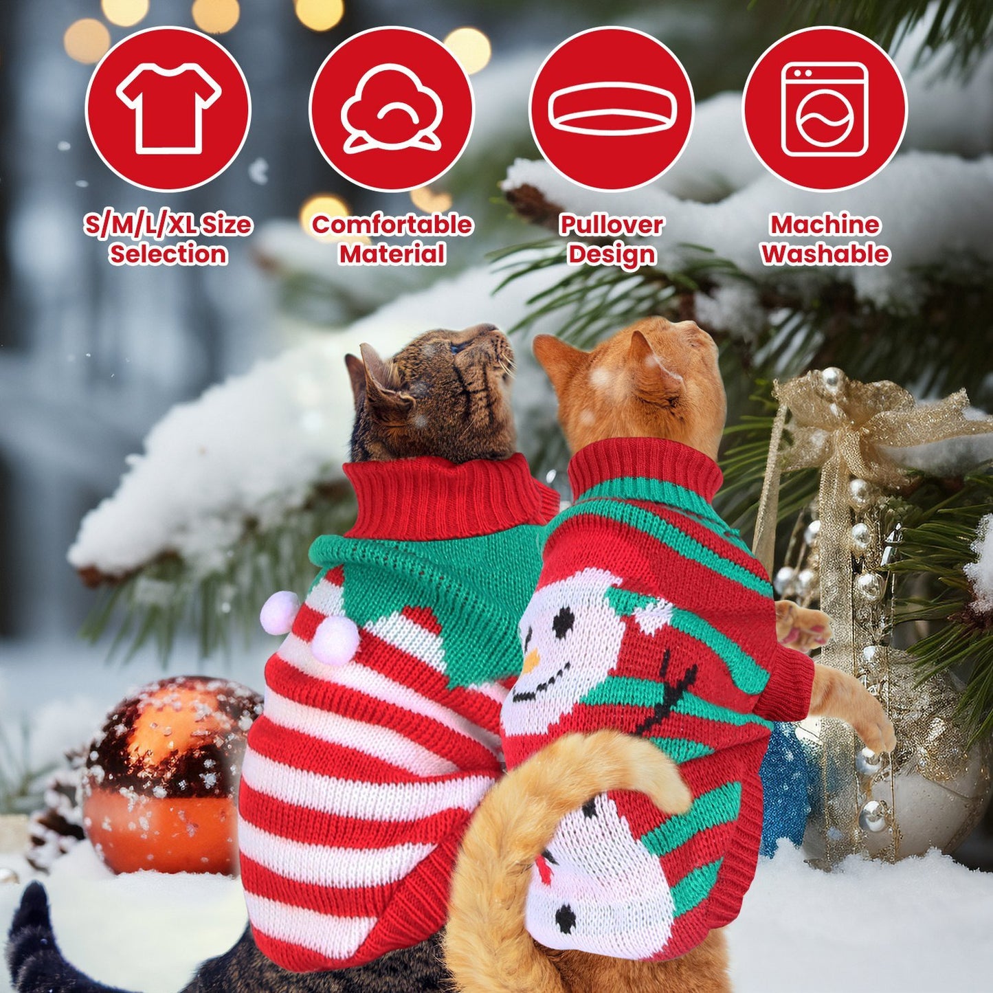 2 Patterns 4 Sizes Option-- 1Pc Pet Christmas Turtleneck Sweater Dog Cat Christmas Clothes Snowman Stripes Costume Winter Holiday Sweater