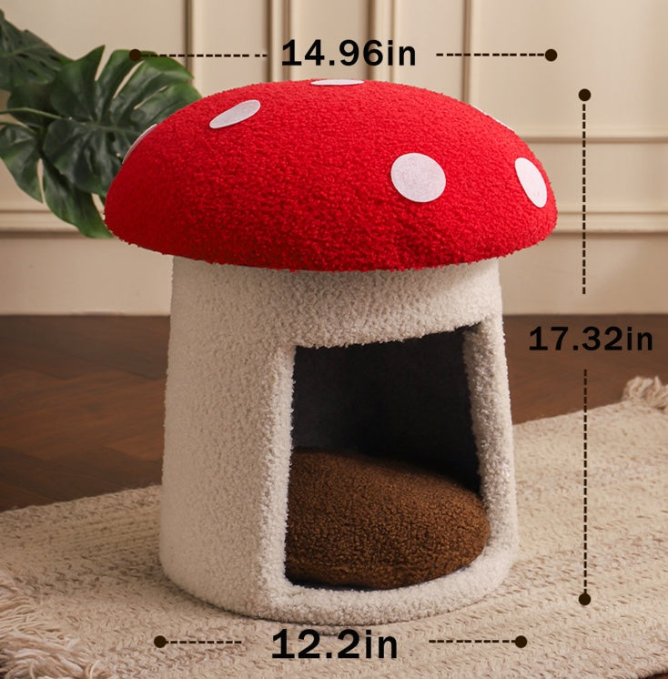 Extra Large Red Umbrella Mushroom Cat Bed