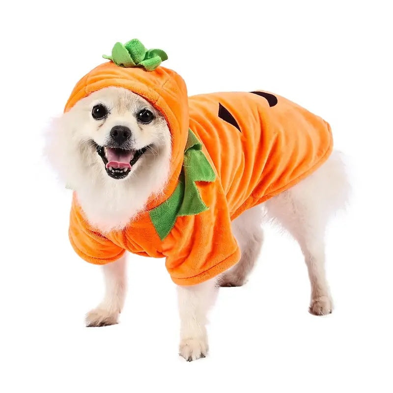 Dog Hoodie Cute Funny Halloween Style Pumpkin Cosplay Costume Warm Puppy Fleece Clothes