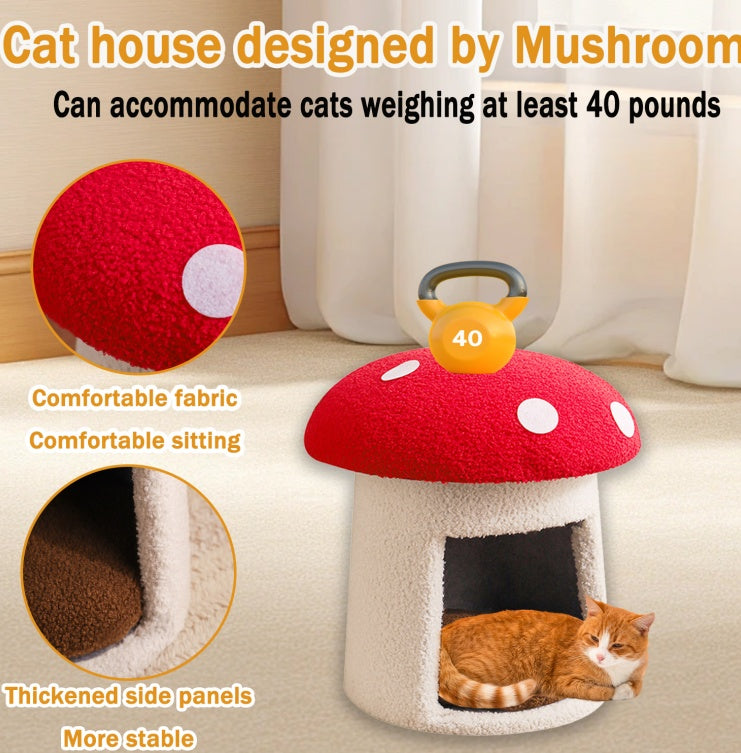 Extra Large Red Umbrella Mushroom Cat Bed