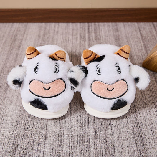 Indoor Platform Warm Cartoon Cow Fluffy Slippers