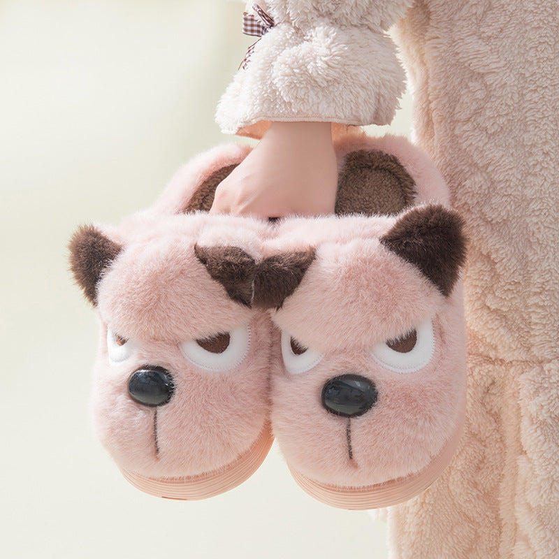 Warm And Cute Puppy Platform Non Slip Cotton Slippers