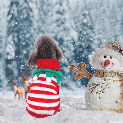2 Patterns 4 Sizes Option-- 1Pc Pet Christmas Turtleneck Sweater Dog Cat Christmas Clothes Snowman Stripes Costume Winter Holiday Sweater