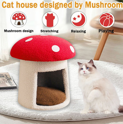 Extra Large Red Umbrella Mushroom Cat Bed